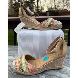 joie sloan Espadrille Wedge Sandals, Striped Zig Zag, Women's Size 7.5M, NWT